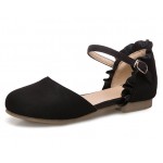 Black Suede Satin Ruffles Mary Jane Ballerina Ballet Flats Shoes